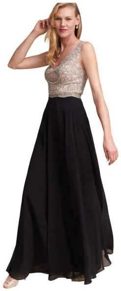 Aidan Mattox - MD1E200982 Beaded V-neck Chiffon A-line Dress