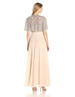 Aidan Mattox - MD1E201185 Embellished Caped Scoop Neck A-Line Gown