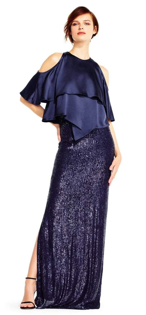 Formal Gowns Aidan Mattox MD1E201424 Jewel Neck Popover Sequined Gown - 1 Pc Twilight In Size 10 Available 3 Formal Gowns Aidan Mattox MD1E201424 Jewel Neck Popover Sequined Gown - 1 Pc Twilight In Size 10 Available