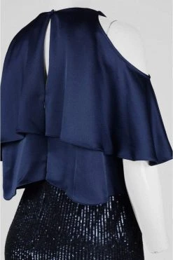 Formal Gowns Aidan Mattox MD1E201424 Jewel Neck Popover Sequined Gown - 1 Pc Twilight In Size 10 Available