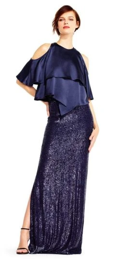 Aidan Mattox - MD1E201424 Jewel Neck Popover Sequined Gown Formal Gowns