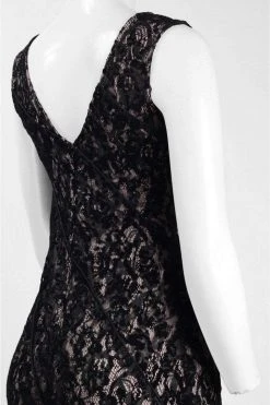 Aidan Mattox - MD1E201455 Illusion V-Neck Floral Lace Evening Gown