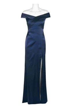 Formal Gowns Aidan Mattox - MD1E202005 Pleated Off-Shoulder Satin Trumpet Dress