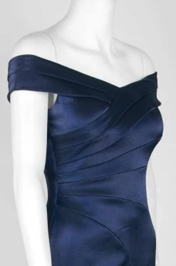 Formal Gowns Aidan Mattox - MD1E202005 Pleated Off-Shoulder Satin Trumpet Dress