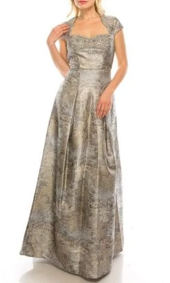 Aidan Mattox - MD1E202411 Queen Anne Metallic Brocade Dress Formal Gowns