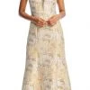 Aidan Mattox - MD1E202493 Floral Metallic Jacquard Deep V-neck Dress Formal Gowns