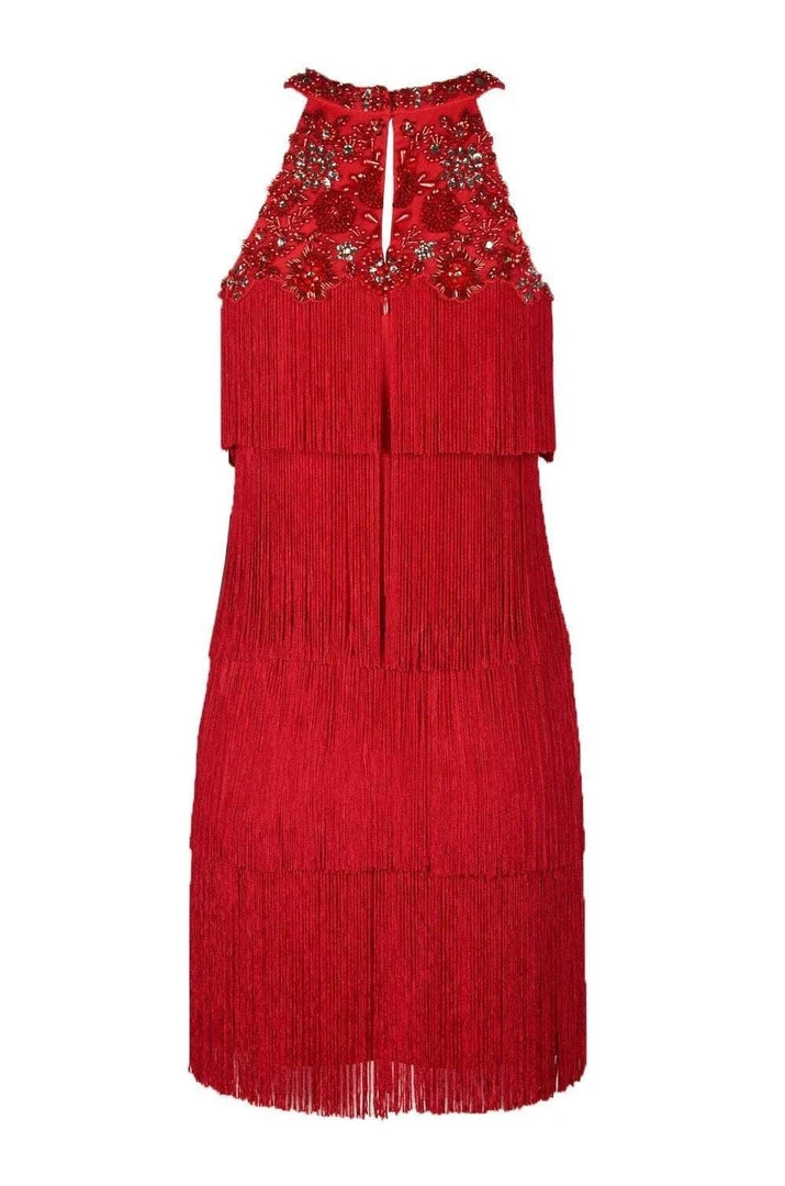 Aidan Mattox - MD1E202713 Embellished Halter Tiered Tassel Dress Cocktail Dresses 8 Aidan Mattox - MD1E202713 Embellished Halter Tiered Tassel Dress Cocktail Dresses