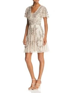 Aidan Mattox - MD1E202876 V-Neckline Short Sleeves A-line Dress