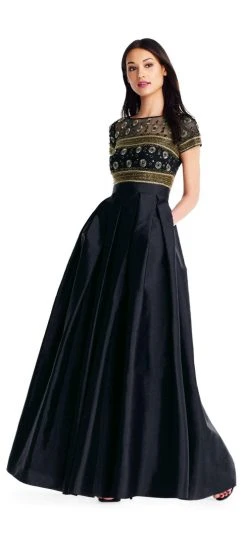 Formal Gowns Aidan Mattox - MD1E203083 Illusion Beaded Bodice Taffeta Ballgown