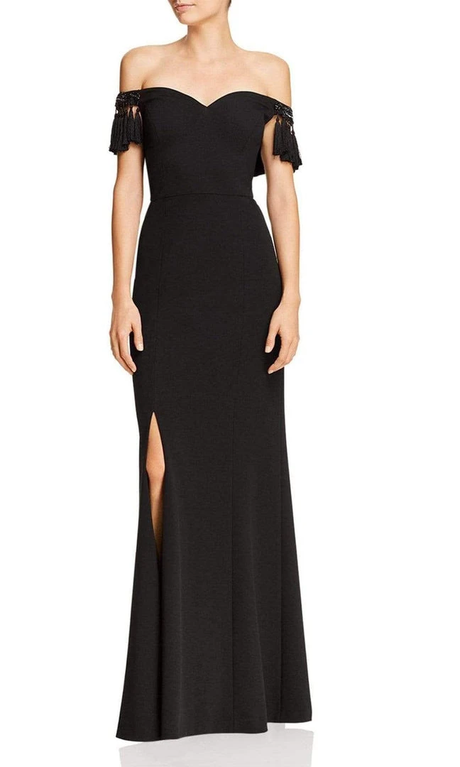 Aidan Mattox - MD1E203104 Off-Shoulder Tassel Sleeves Evening Gown 3 Aidan Mattox - MD1E203104 Off-Shoulder Tassel Sleeves Evening Gown