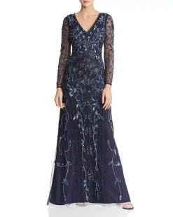 Formal Gowns Aidan Mattox - MD1E203314 Embellished Sheer Long Sleeves A-line Dress