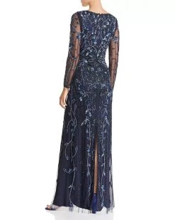 Formal Gowns Aidan Mattox - MD1E203314 Embellished Sheer Long Sleeves A-line Dress