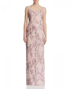 Aidan Mattox - MD1E203451 Embroidered Lace Off-Shoulder Column Dress Formal Gowns