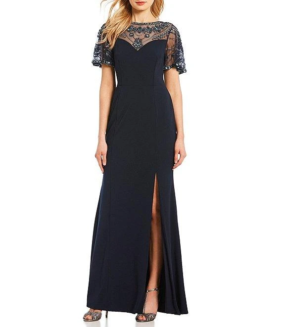 Aidan Mattox - MD1E203616 Beaded Neckline Slit Column Gown Formal Gowns 3 Aidan Mattox - MD1E203616 Beaded Neckline Slit Column Gown Formal Gowns