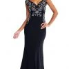 Aidan Mattox - MD1E203928 Embellished V-Neck Mesh Crepe Long Dress Formal Gowns