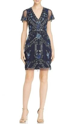 Aidan Mattox - MD1E204369 Short Sleeve Embellished Short Dress Cocktail Dresses