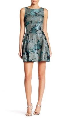 Cocktail Dresses Aidan Mattox - Metallic Patterned A-Line Dress 151A10260 - 1 Pc Teal In Size 10 Available