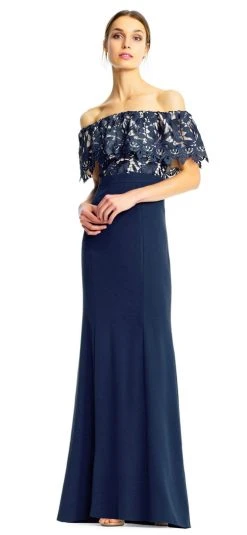 Formal Gowns Aidan Mattox - MN1E202072 Floral Lace Off-Shoulder Sheath Dress