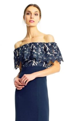 Formal Gowns Aidan Mattox - MN1E202072 Floral Lace Off-Shoulder Sheath Dress