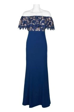 Formal Gowns Aidan Mattox - MN1E202072 Floral Lace Off-Shoulder Sheath Dress