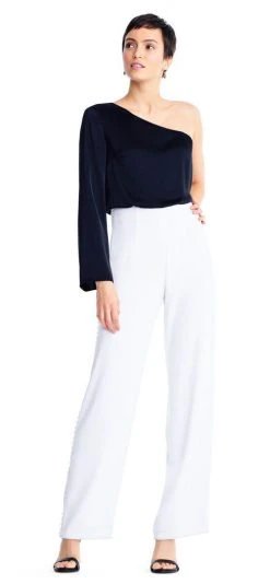 Aidan Mattox - MN1E203519 Asymmetric Long Sleeves Loose Jumpsuit Long Dresses