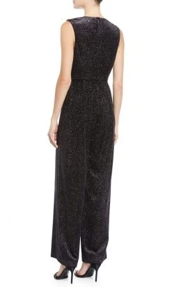 Plus Size Dresses Aidan Mattox - MN1E203728 Sleeveless Metallic Knit V-Neck Jumpsuit