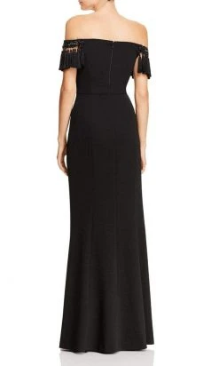 Formal Gowns Aidan Mattox - Off-Shoulder Tassel Sleeves Evening Gown MD1E203104 - 1 Pc Black In Size 14 Available