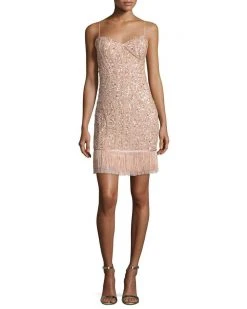 Aidan Mattox - Sequined Fringe Spaghetti Strap Sheath Dress MD1E200485 Cocktail Dresses