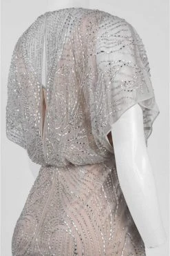 Aidan Mattox - Sequined V-Neck Blouson Short Dress MD1E200692 - 1 Pc Silver In Size 0 Available