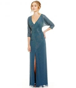 Aidan Mattox - V-Neckline Beaded Chiffon Evening Dress 54473360
