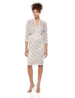 Alex Evenings - 1122090 Allover Lace Sequin Dress With Bolero Cocktail Dresses