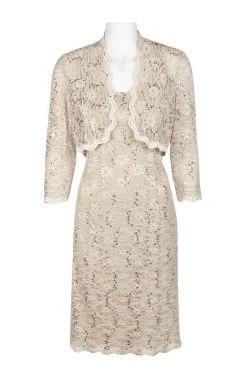 Alex Evenings - 1122090 Allover Lace Sequin Dress With Bolero Cocktail Dresses