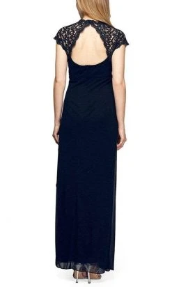 Alex Evenings - 112388 Scalloped Jewel Neck Cap Sleeve Long Dress - 1 Pc Navy In Size 12 Available Formal Gowns