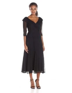 Alex Evenings - 132141 Ruched Off Shoulder Tea Length Dress