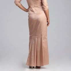 Alex Evenings - 366147 Quarter Sleeve Brooch Accented Taffeta Set - 2 Pcs Apricot In Size L And XL Available Formal Gowns