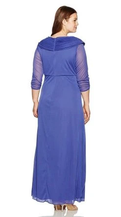 Alex Evenings - 432858 Front Ruched Embellished Quarter Length Sleeve Dress - 1 Pc. Iris In Size 16W Available