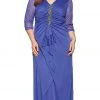 Alex Evenings - 432858 Front Ruched Embellished Quarter Length Sleeve Dress - 1 Pc. Iris In Size 16W Available