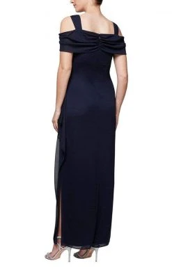 Formal Gowns Alex Evenings - Draped Cold Shoulder Evening Dress 232902 - 1 Pc Navy In Size 14P And 1 Pc Wine In Size 16P Available