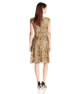 Alex Evenings - Floral Embroidered Cap Sleeve Bateau A-line Dress - 1 Pc. Black Copper In Size 6 Available Cocktail Dresses