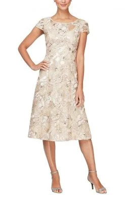 Alex Evenings - Floral Soutache Dress 81122331 - 1 Pc Champagne In Size 12 Available Cocktail Dresses