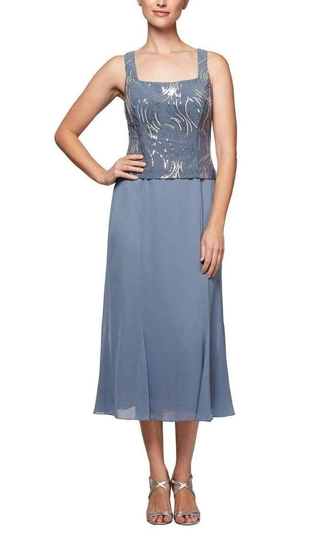 Cocktail Dresses Alex Evenings - Metallic Sequined Tea Length Set 1962675 - 1 Pc Steel Blue In Size 14 Available 4 Cocktail Dresses Alex Evenings - Metallic Sequined Tea Length Set 1962675 - 1 Pc Steel Blue In Size 14 Available