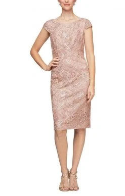 Cocktail Dresses Alex Evenings - Sequin Embroidered Cocktail Dress 117654 - 1 Pc Rose Gold In Size 14 Available