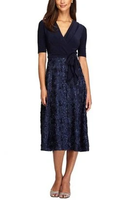 Alex Evenings - Sequined Lace A-line Dress 1121465 - 1 Pc Navy In Size 6 Available Cocktail Dresses