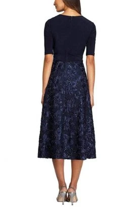 Alex Evenings - Sequined Lace A-line Dress 1121465 - 1 Pc Navy In Size 6 Available Cocktail Dresses