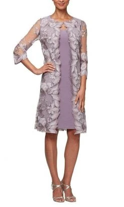Cocktail Dresses Alex Evenings - Sheer Embroidered Ensemble 81122202 - 1 Pc Smokey Orchid In Size 10 Available