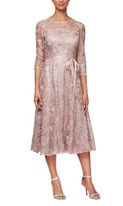 Alex Evenings - Tea Length Lace A-Line Dress 8117835 - 1 Pc Rose In Size 18 Available