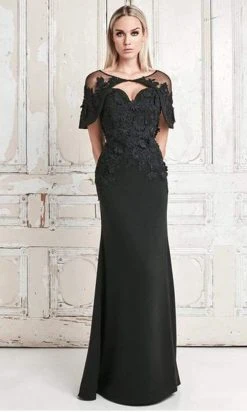 Formal Gowns Alexander By Daymor Floral Applique Sweetheart Sheath Dress With Cape 776 - 1 Pc Midnite In Size 8 Available