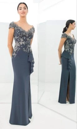 Alexander By Daymor - Floral Embroidered Evening Gown 1392 - 1 Pc Graphite In Size 16 Available