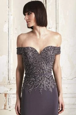 Alexander By Daymor Jeweled Embroidered Lace Off Shoulder Gown 759 - 1 Pc Slate In Size 6 Available Formal Gowns