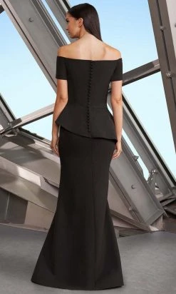 Alexander By Daymor - Off-Shoulder Peplum Couture Gown 1150 - 1 Pc Black/White In Size 6 Available Formal Gowns